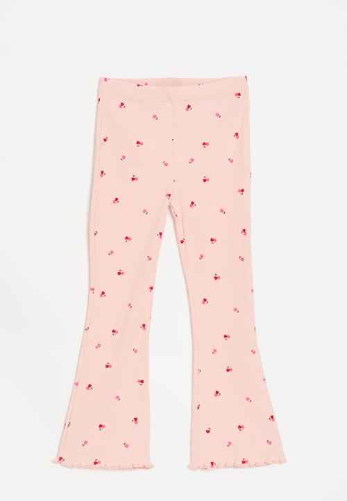 Pop Candy - Cherry hearts all-over print rib knit leggings - pink