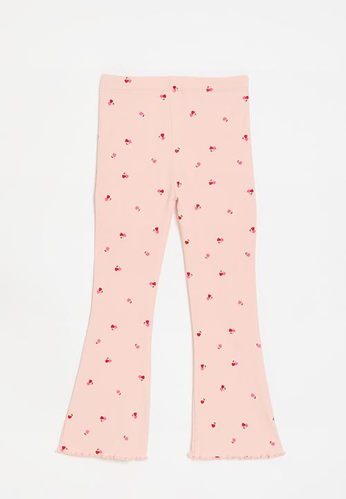 Pop Candy - Cherry hearts all-over print rib knit leggings - pink