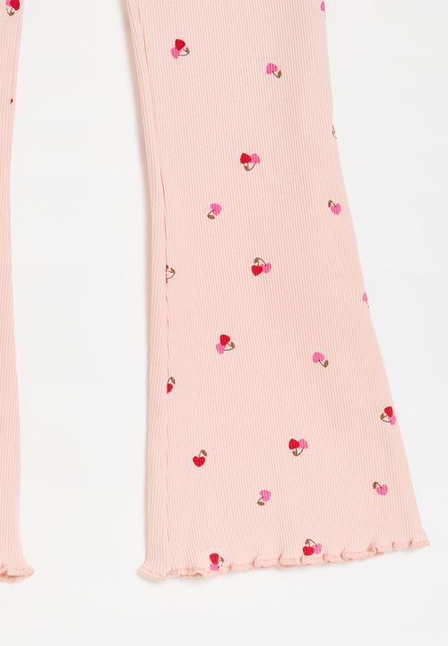 Pop Candy - Cherry hearts all-over print rib knit leggings - pink