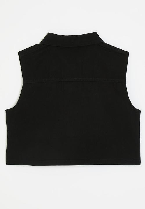 Pop Candy - Button down vest with flap pockets - black