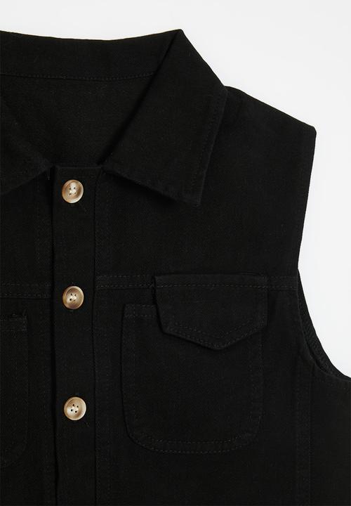 Pop Candy - Button down vest with flap pockets - black