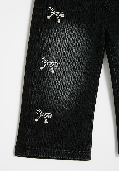 Pop Candy - Bow embroidered straight jeans - black