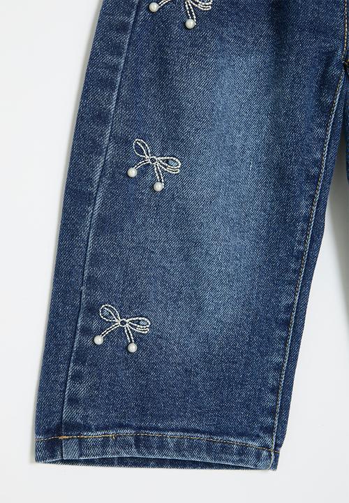 Pop Candy - Bow embroidered straight jeans - blue