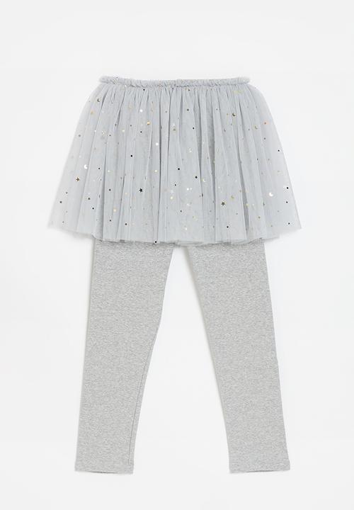 Pop Candy - Star & moon tulle skirt leggings - grey