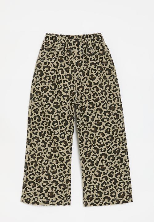 Pop Candy - Wide leg jeans with elasticated waist - beige/leopard print