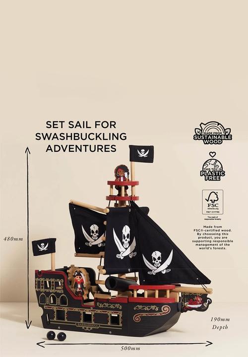 Le Toy Van - Barbarossa Wooden Pirate Ship & Characters - brown