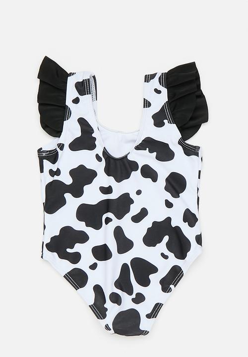 Pop Candy - Cow print one piece swimsuit - black/white
