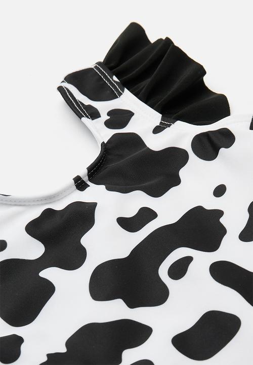 Pop Candy - Cow print one piece swimsuit - black/white