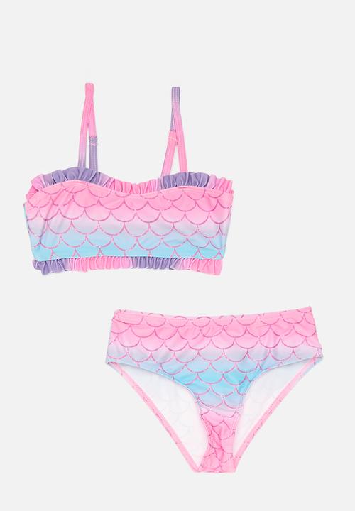 Pop Candy - Scale all-over print retro bikini with skirt - multicolour