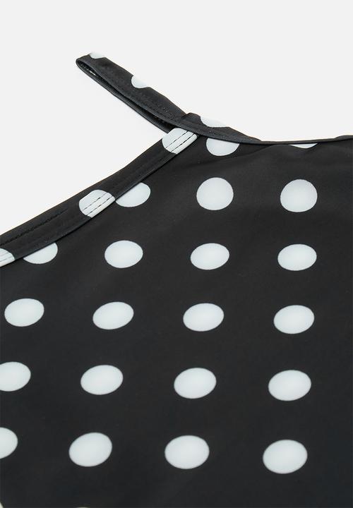 Pop Candy - Baby swimsuit with adjustable tie swim cap - black/polka dots