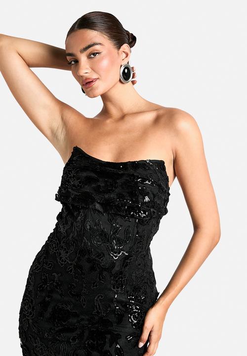 boohoo - Structured corset lace demask midaxi dress - black