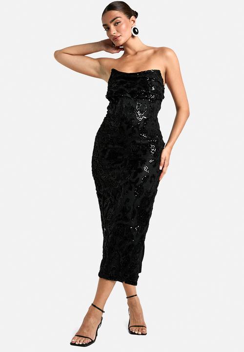 boohoo - Structured corset lace demask midaxi dress - black