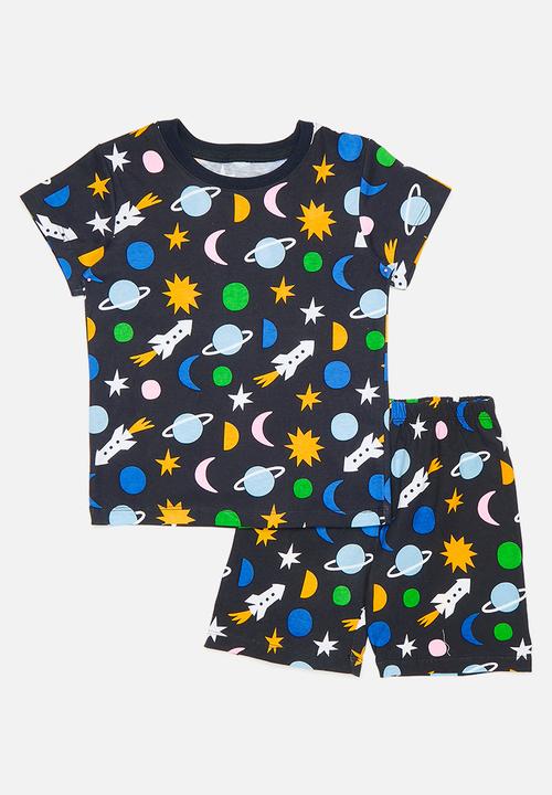 Pop Candy - Space theme all-over print pj set - black