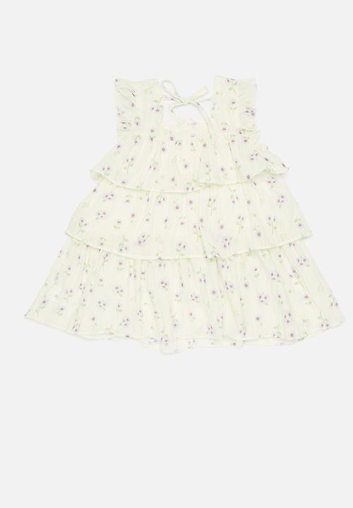Pop Candy - Purple floral tiered dress with tulle bow sun hat - multi