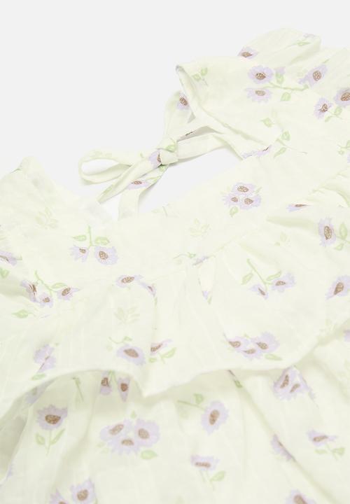 Pop Candy - Purple floral tiered dress with tulle bow sun hat - multi