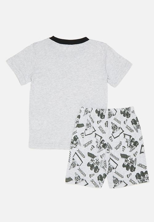 Pop Candy - Placement print pj top with all-over print shorts - grey