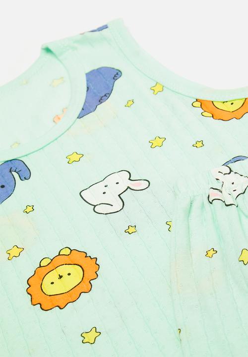 Pop Candy - Animal themed all-over print pj tank top & shorts - pastel green