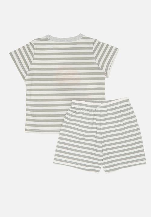 Pop Candy - Graphic and slogan print pj top with shorts - grey stripes/basketball