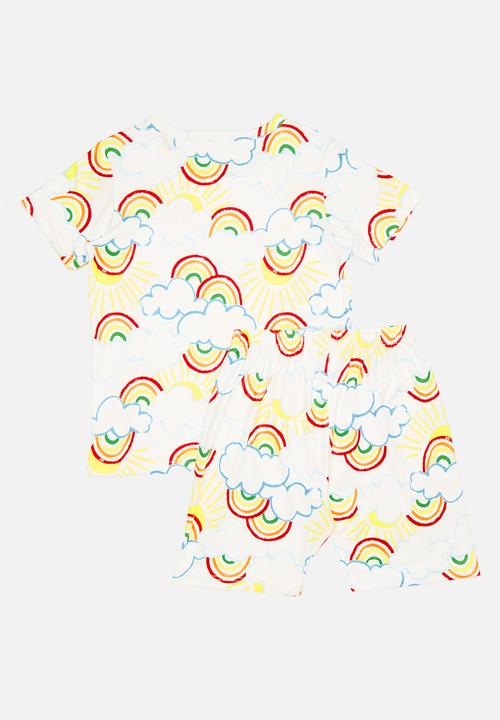Pop Candy - Sunshine and rainbows all-over print pj top & shorts - white
