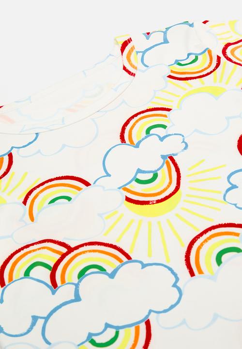 Pop Candy - Sunshine and rainbows all-over print pj top & shorts - white