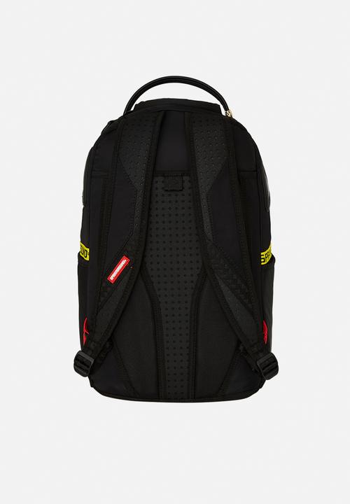 Sprayground - Shark central yellow tape dlx satin backpack- black