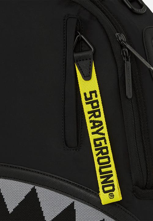 Sprayground - Shark central yellow tape dlx satin backpack- black