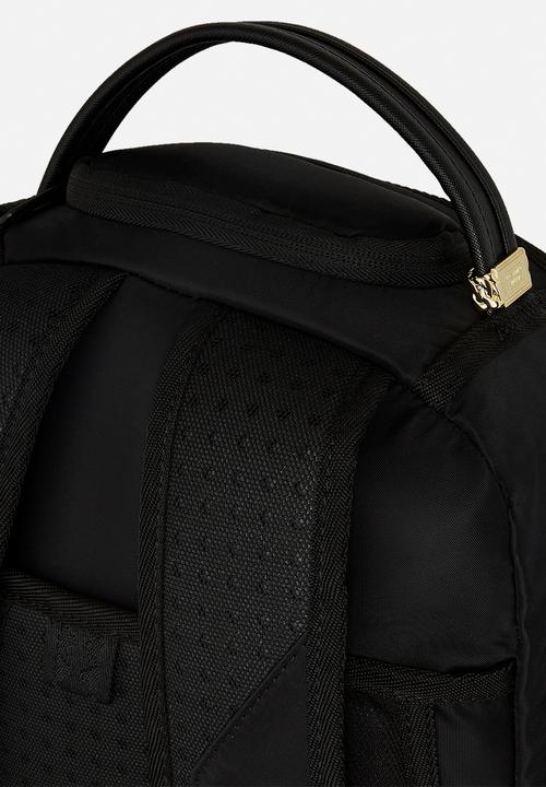 Sprayground - Shark central yellow tape dlx satin backpack- black