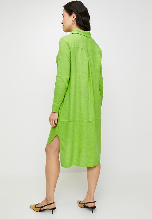 Stella Morgan - Linen Midi Dress With Front Scoop - Green