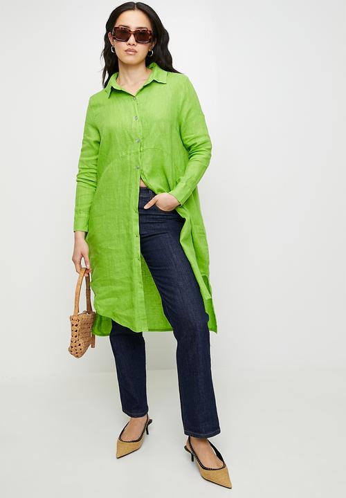 Stella Morgan - Linen Midi Dress With Front Scoop - Green