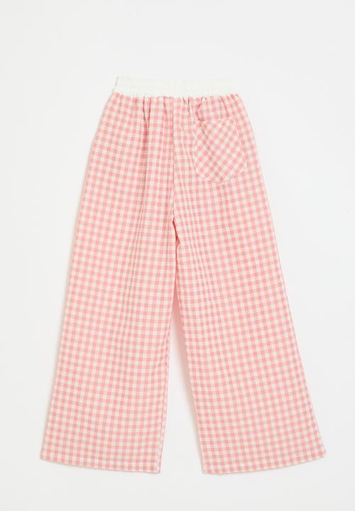 Pop Candy - Wide leg pants with contrast waistband - pink gingham
