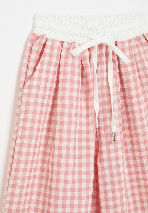 Pop Candy - Wide leg pants with contrast waistband - pink gingham