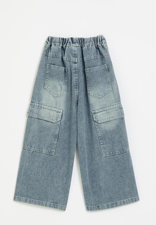 Pop Candy - Wide leg jeans with multi back pockets - blue