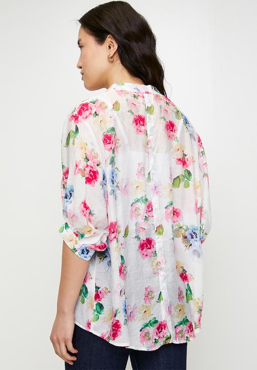 Stella Morgan - Easy wearing batwing floral blouse 1/2 sleeve - white multi