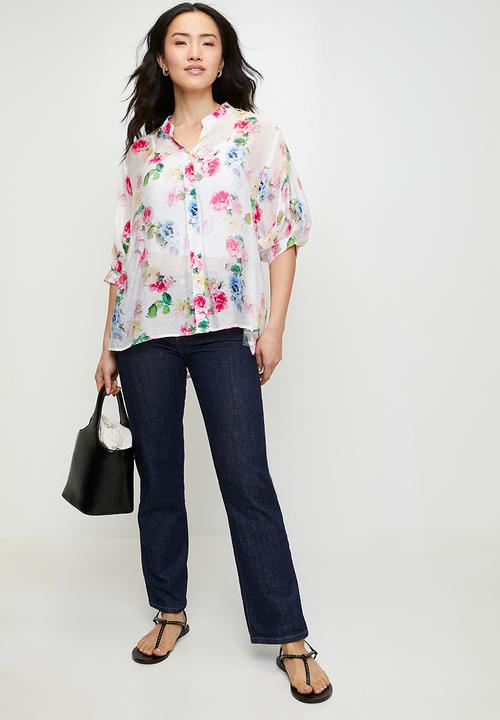 Stella Morgan - Easy wearing batwing floral blouse 1/2 sleeve - white multi