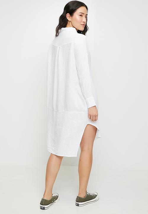 Stella Morgan - Linen Midi Dress With Front Scoop - White