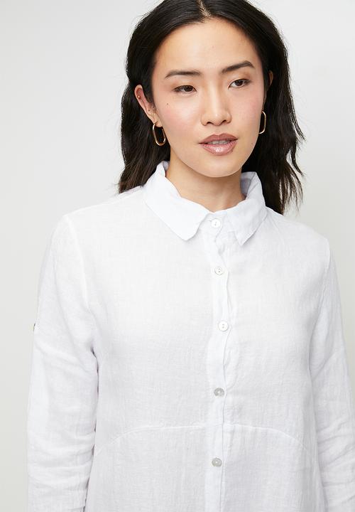 Stella Morgan - Linen Midi Dress With Front Scoop - White