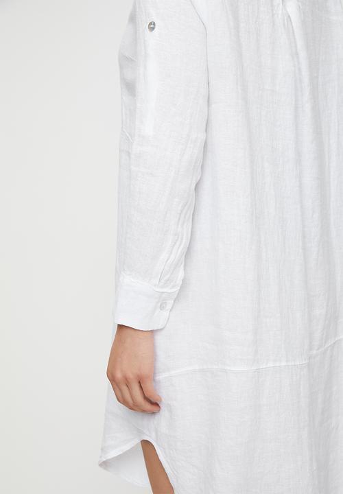 Stella Morgan - Linen Midi Dress With Front Scoop - White