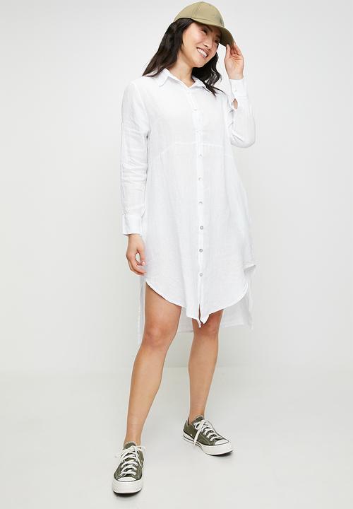 Stella Morgan - Linen Midi Dress With Front Scoop - White