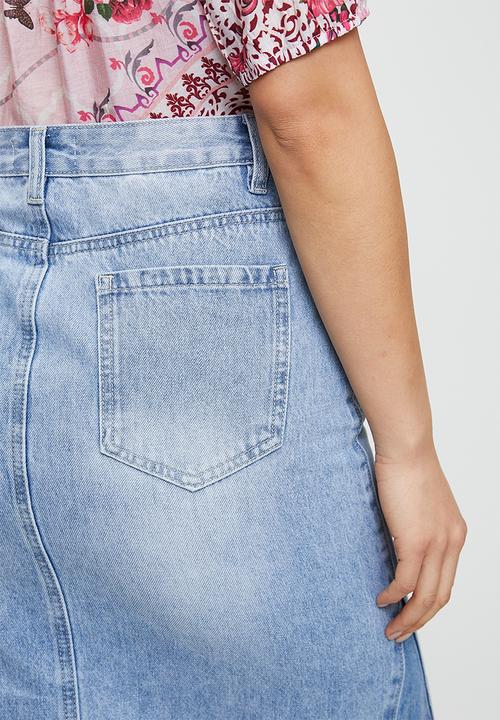 Stella Morgan - Maxi denim skirt with front slit detail - light wash