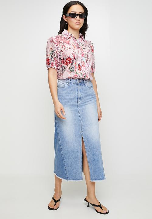 Stella Morgan - Maxi denim skirt with front slit detail - light wash