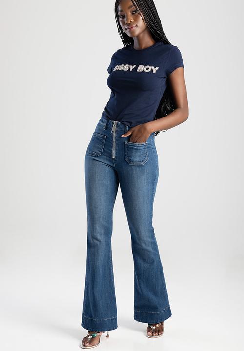 SISSY BOY - Ingrid: High Waist Flare With An Exposed Front Zip  - Med Vintage