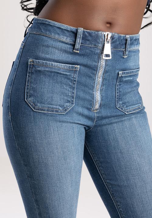 SISSY BOY - Ingrid: High Waist Flare With An Exposed Front Zip  - Med Vintage