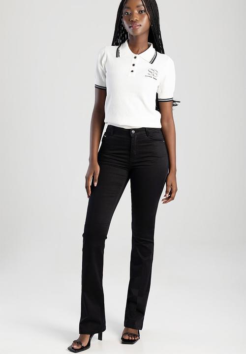SISSY BOY - New Beginnings: Short Sleeve Polo Knit Top With Pearl Detail - White