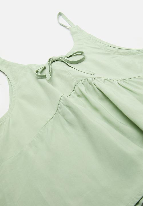 Pop Candy - Scooped neckline cami with extra wide leg pants- sage green