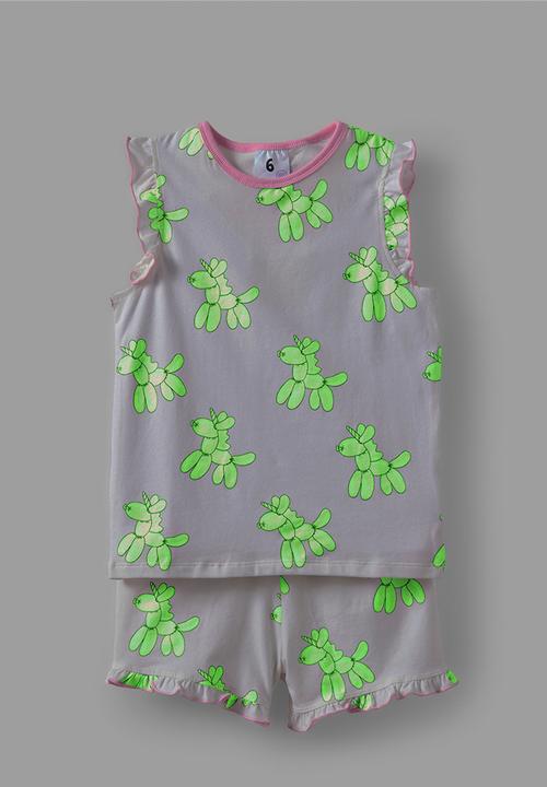 Cotton On - Stacey short sleeve flutter pyjama set - vanilla/balloonicorn glow