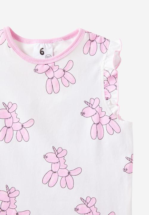 Cotton On - Stacey short sleeve flutter pyjama set - vanilla/balloonicorn glow