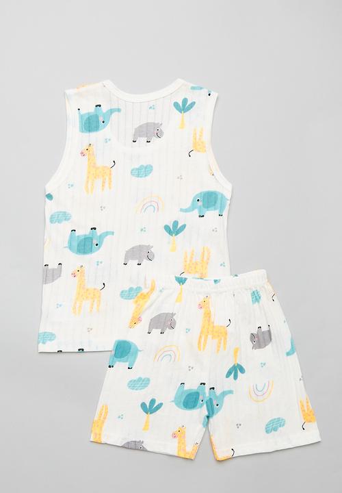 Pop Candy - Safari themed all-over print pj tank top & shorts - white