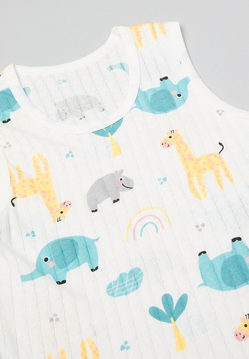 Pop Candy - Safari themed all-over print pj tank top & shorts - white
