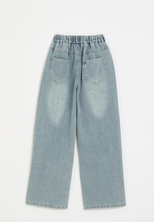 Pop Candy - Chenille embroidered wide leg jean - blue