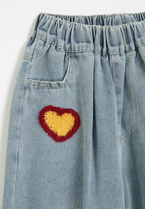 Pop Candy - Chenille embroidered wide leg jean - blue